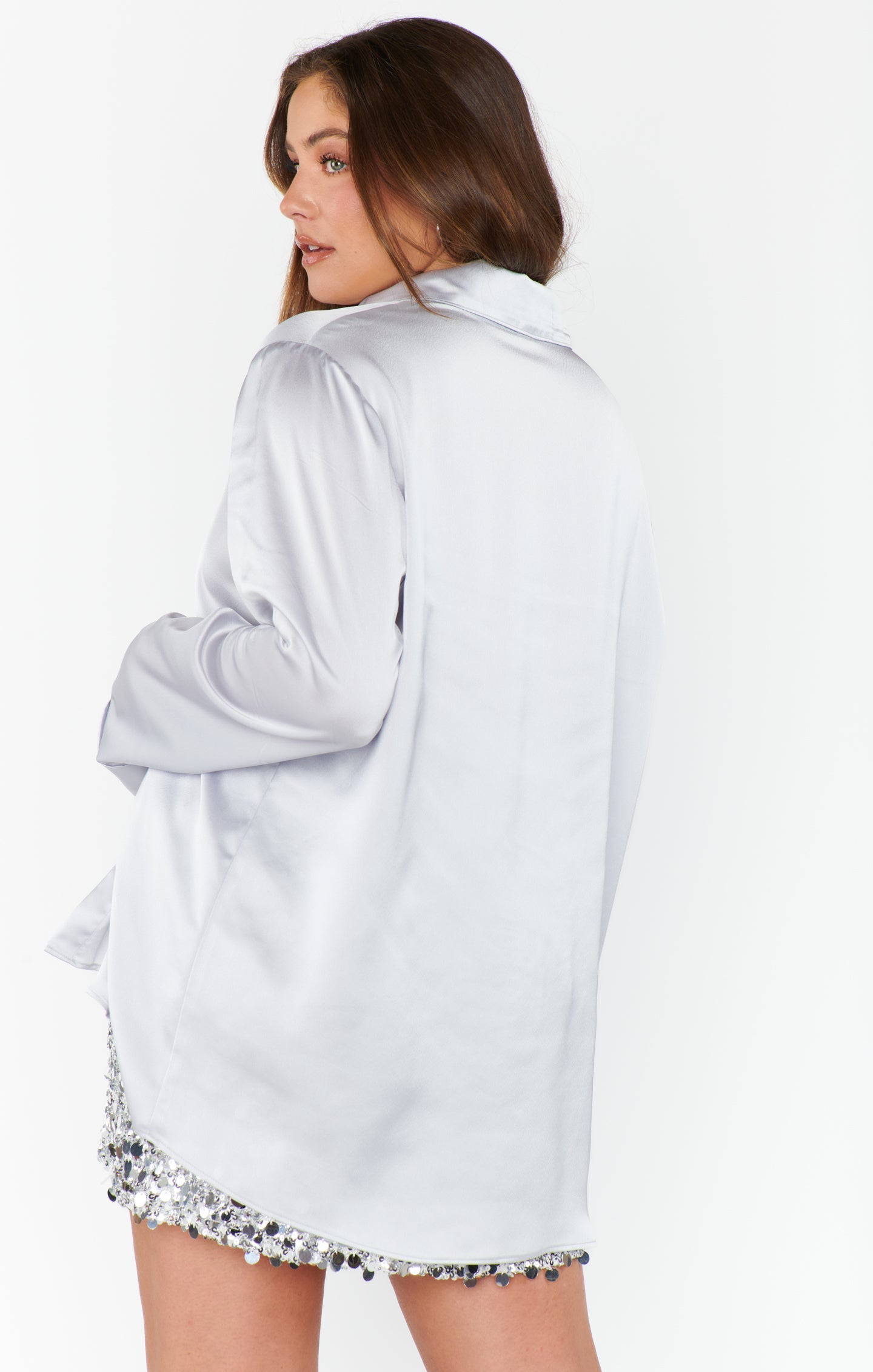 Smith Button Down ~ Silver Luxe Satin
