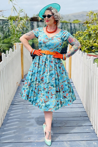 Lily Green Forest Dinosaur Off Shoulder Dress