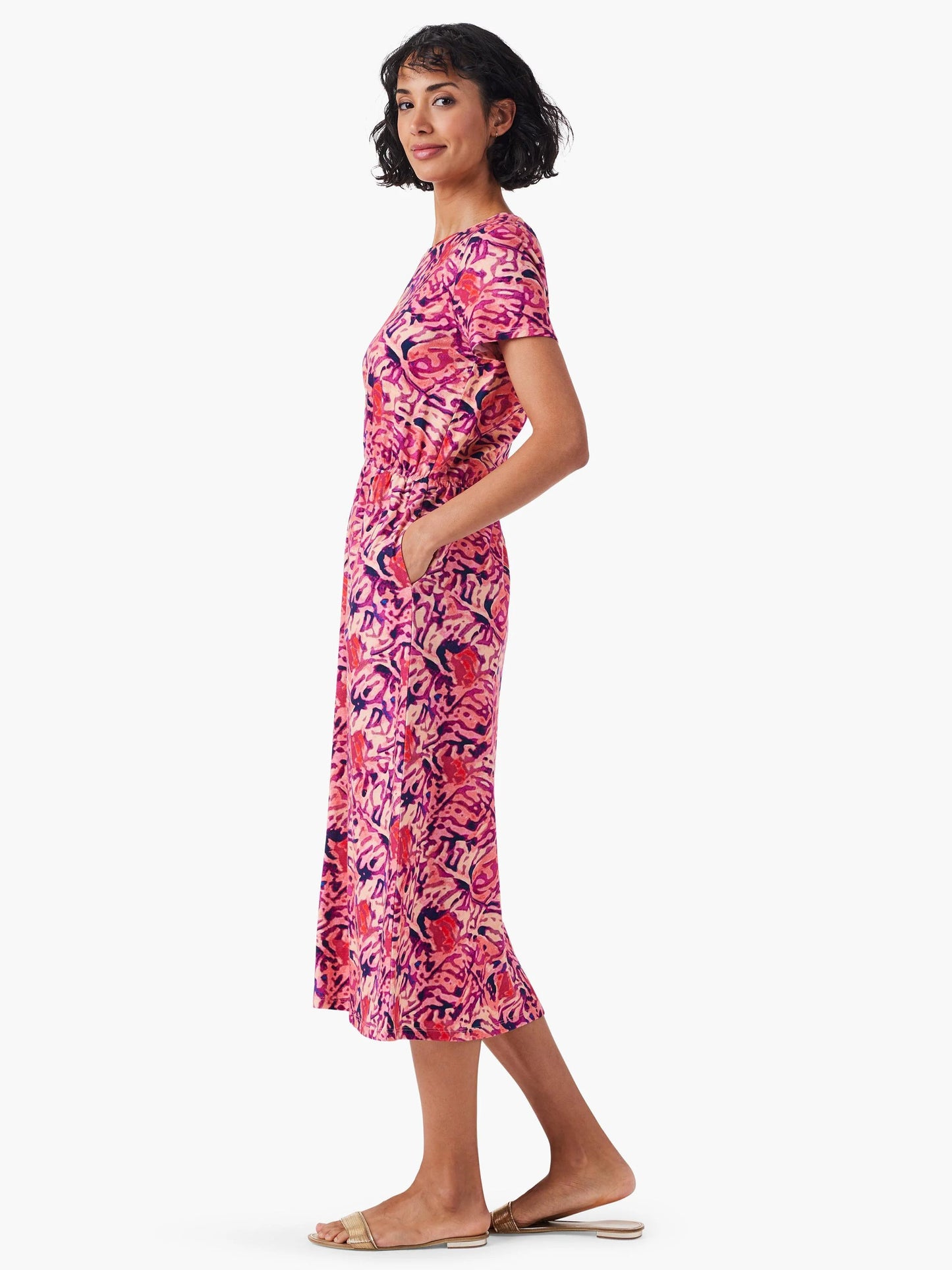 NZT Floral Short Sleeve Slit Midi Dress