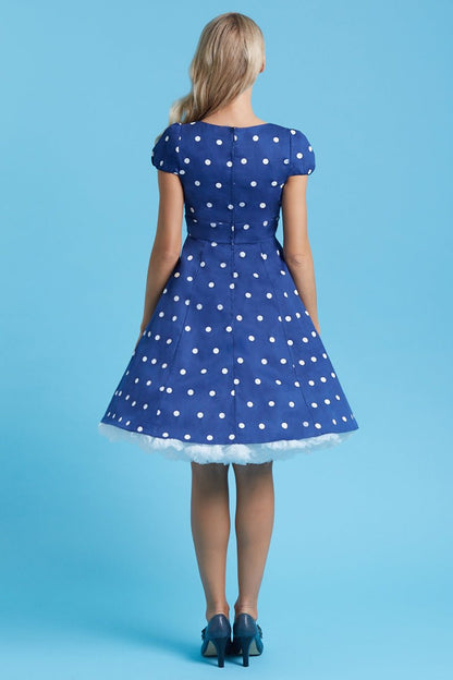Claudia Flirty Fifties Style Polka Dot Dress In Navy-White