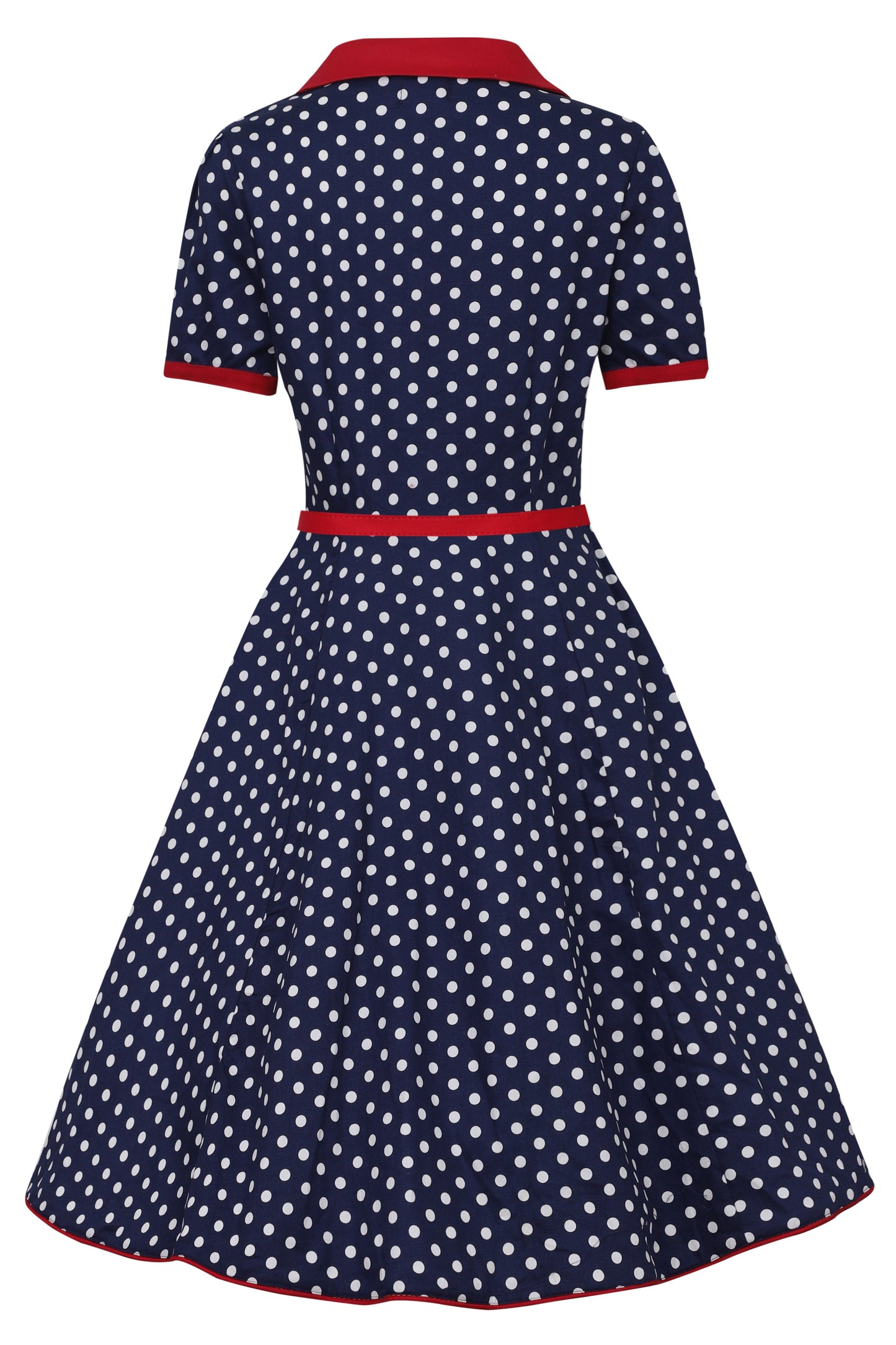 Penelope Navy Blue Polka Dot Rockabilly Shirt Dress