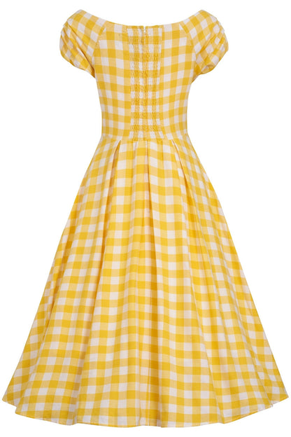 Lily Off Shoulder Yellow Gingham Dress
