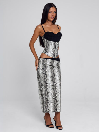 Ravelle Midi Skirt Silver Snake