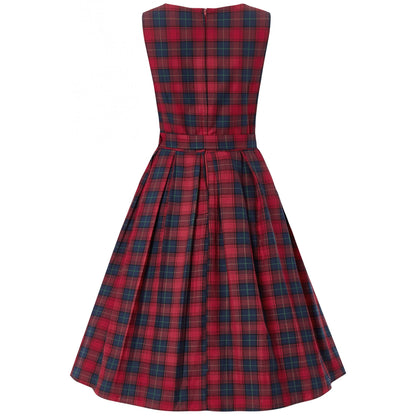 Annie Retro Check Swing Dress in Red-Blue