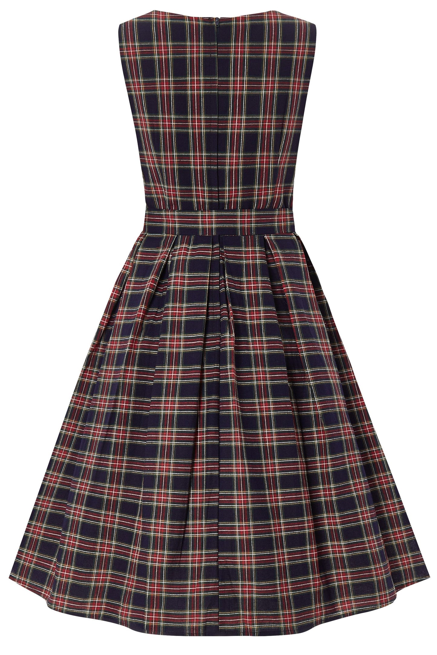 Annie Retro Check Swing Dress in Dark Blue & Red