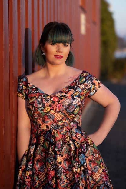 Lily Retro Off Shoulder Pop Art Circle Dress
