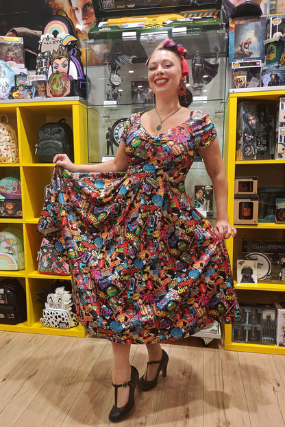 Lily Retro Off Shoulder Pop Art Circle Dress
