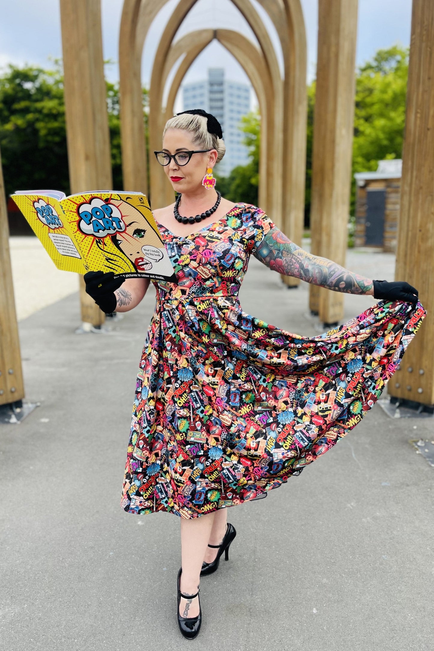 Lily Retro Off Shoulder Pop Art Circle Dress