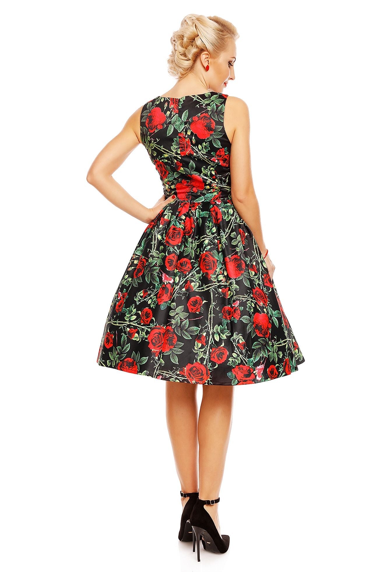 Annie Rose Thorns Floral Retro Dress in Black