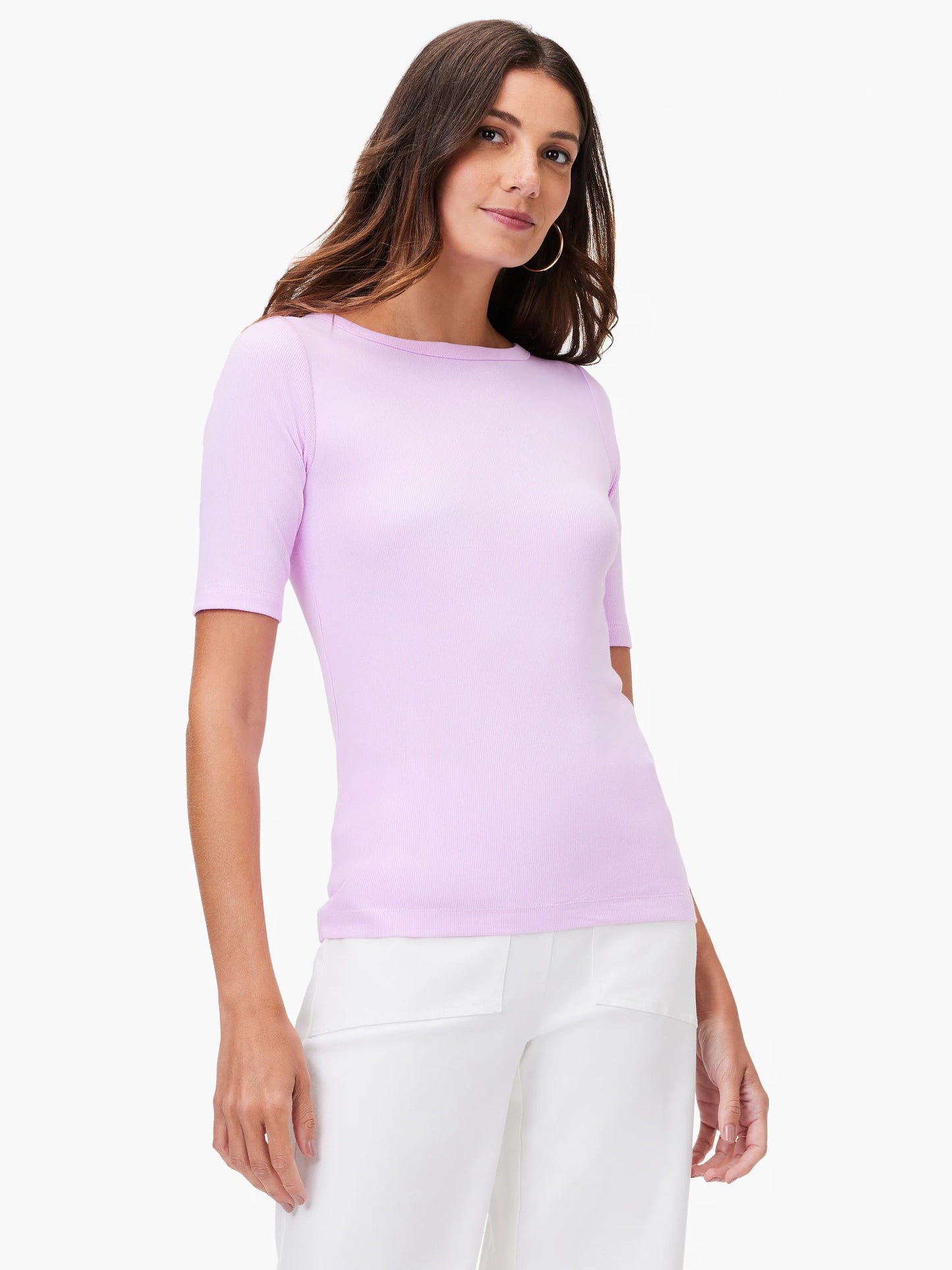 Perfect Knit Rib Elbow Sleeve Boatneck Tee