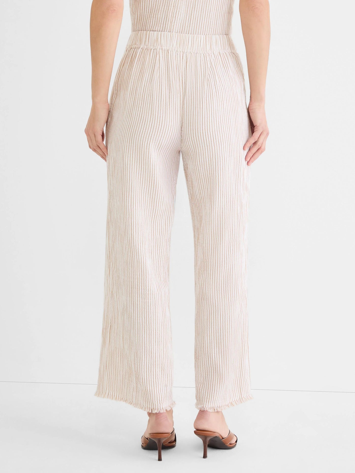 Pinstripe Gauze Wide Leg Ankle Pant