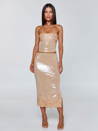 Saela Midi Skirt Beige