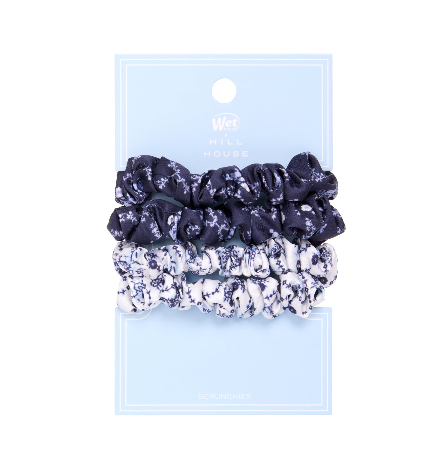 The Hill House x Wet Brush Printed Small Scrunchies - Navy Trellis and Blue Vine Stripe