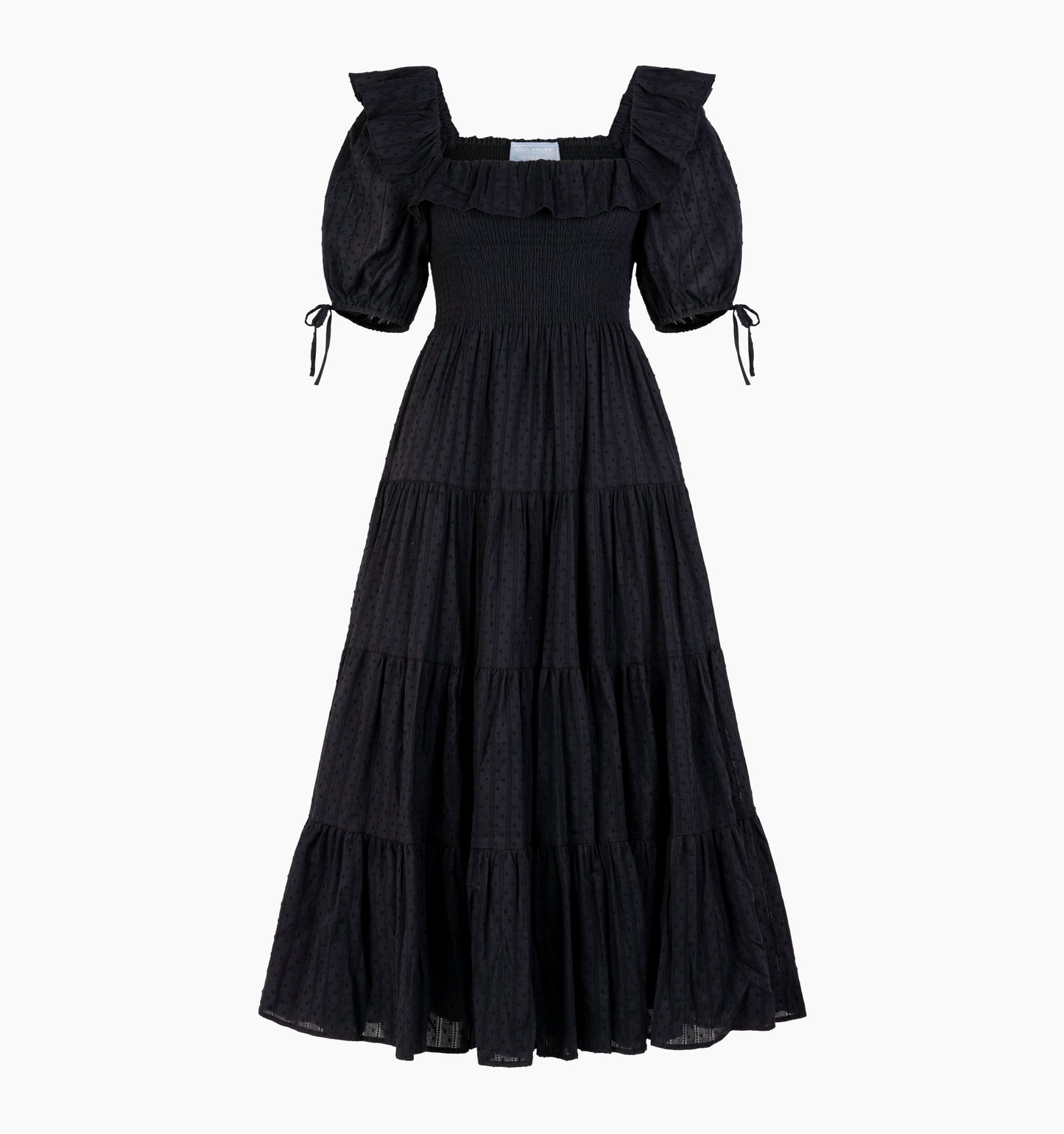 The Corinne Nap Dress - Black Linear Swiss Dot
