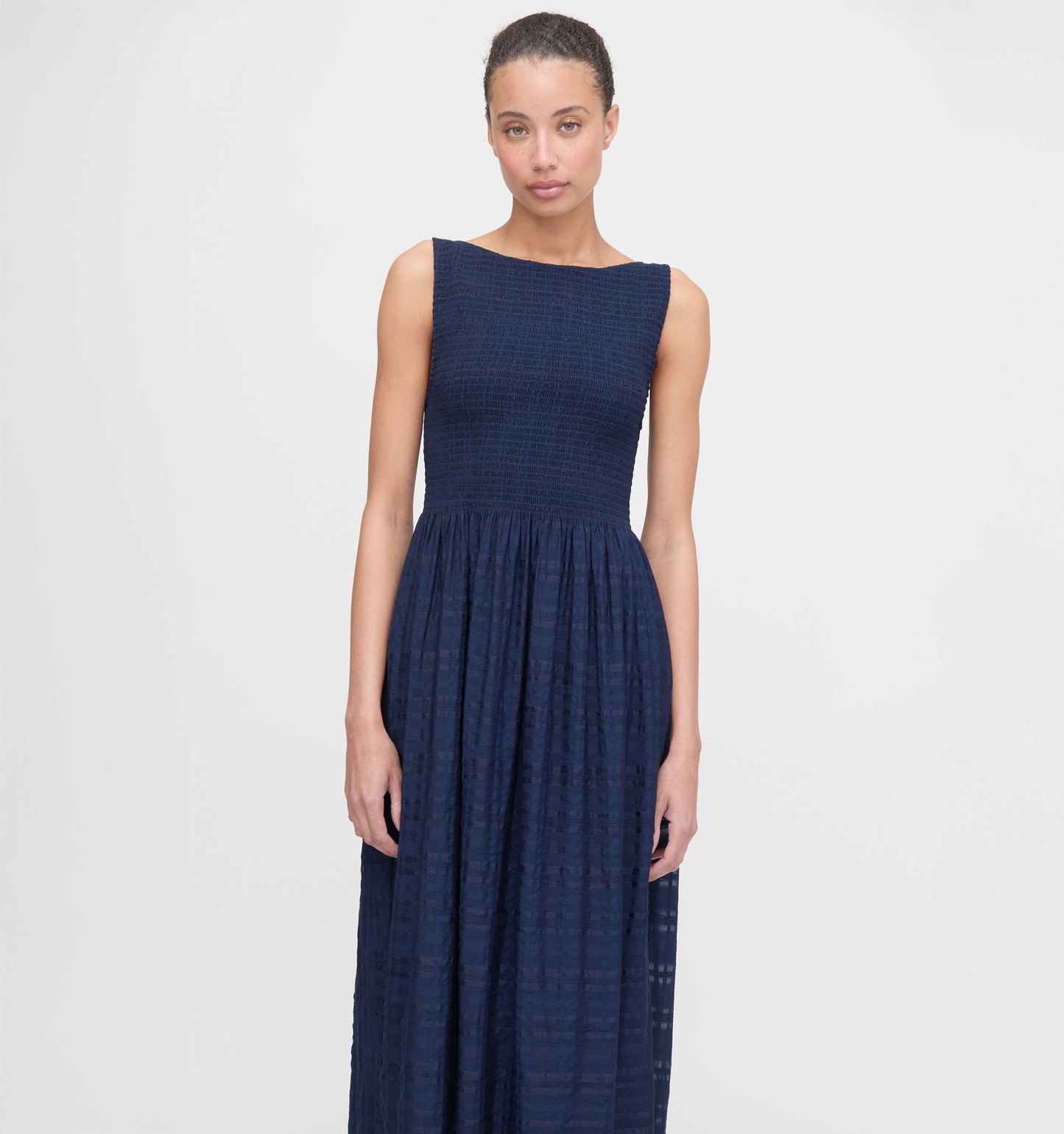 The Cosima Nap Dress - Navy Sheer Plaid