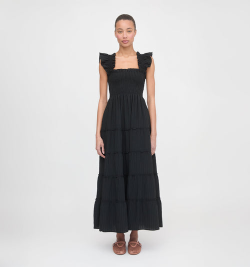 The Ellie Maxi Nap Dress - Black Tonal Seersucker