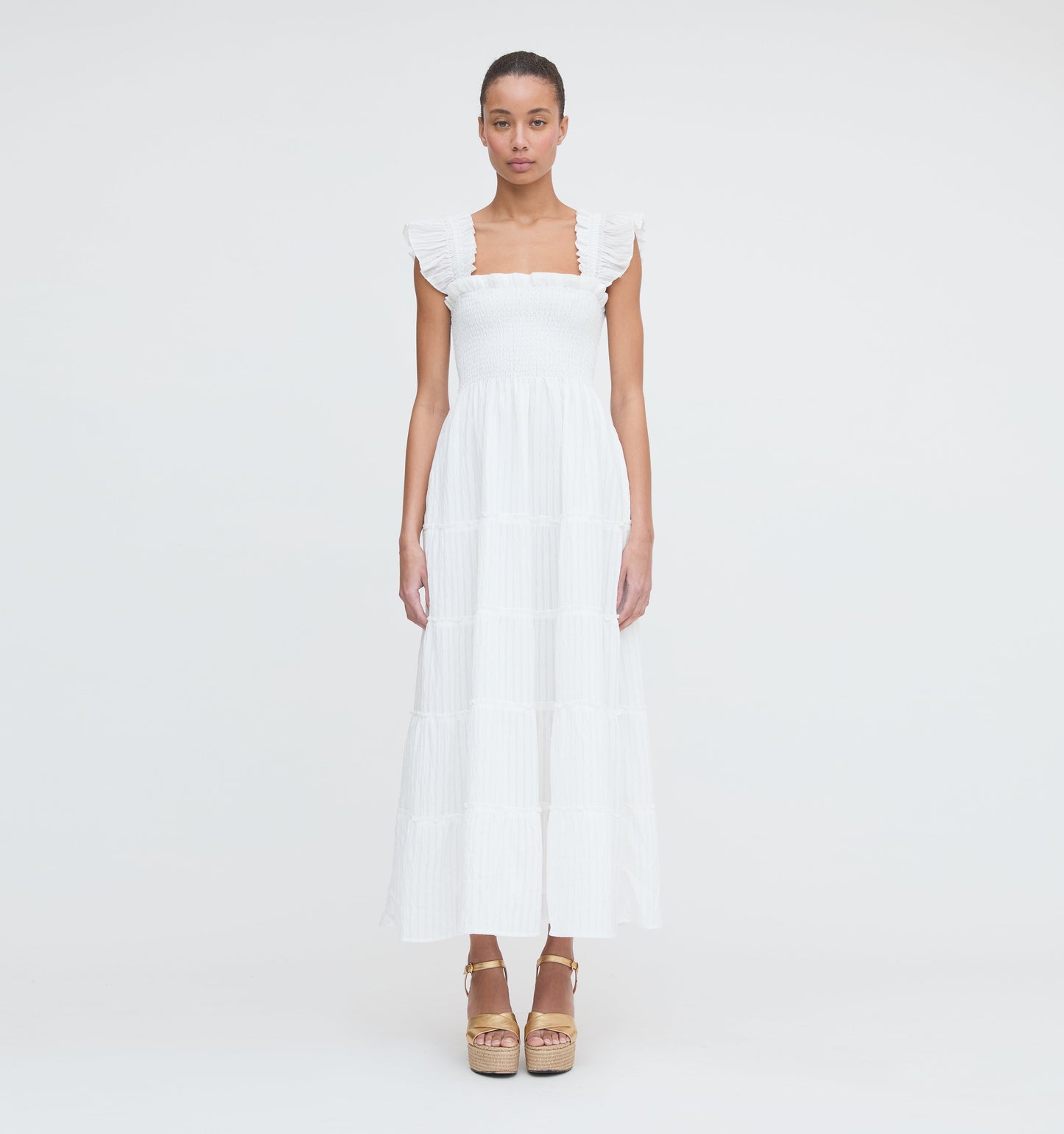 The Ellie Maxi Nap Dress - White Tonal Seersucker