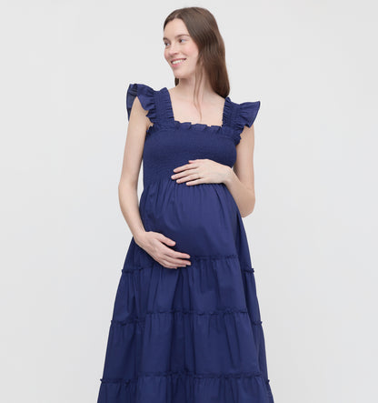The Maternity Ellie Nap Dress - Navy Cotton