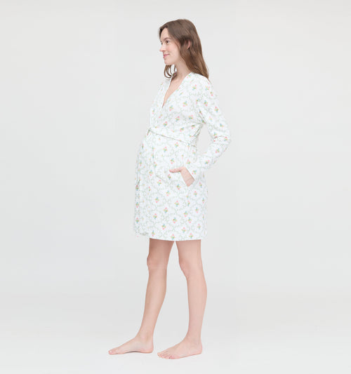 The Maternity Ivory Robe - Pastel Trellis