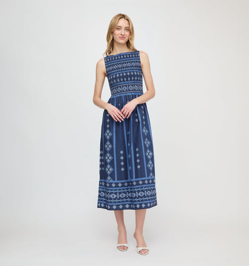 The Cosima Nap Dress - Navy Diamond Batik