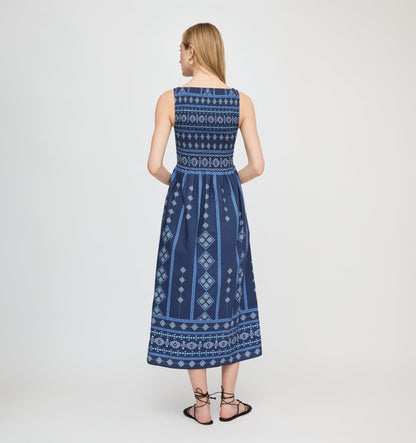 The Cosima Nap Dress - Navy Diamond Batik