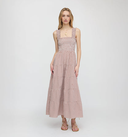 The Goldie Nap Dress - Cognac Gingham