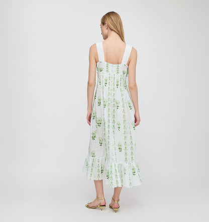The Lux Nightgown - White/Green Arcadia Border