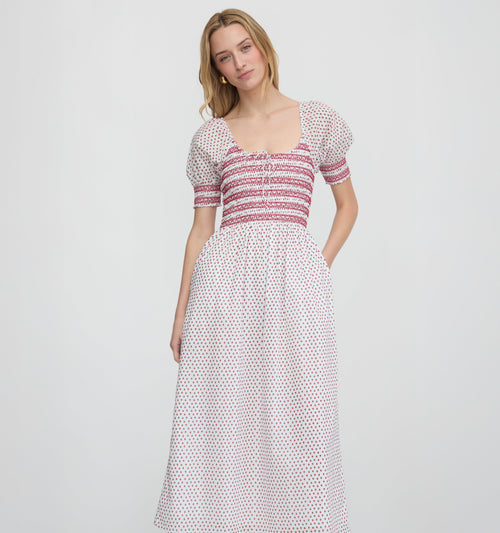 The Madeline Nap Dress - White Poppy Half Drop