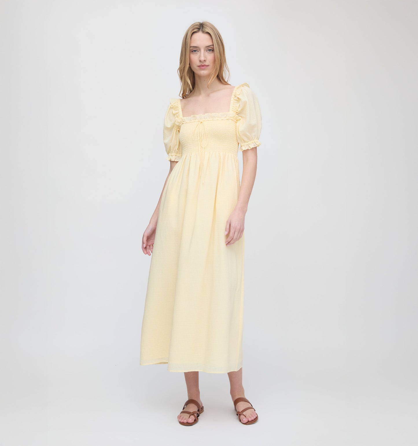 The Scarlett Nap Dress - Butter Yellow Tonal Seersucker