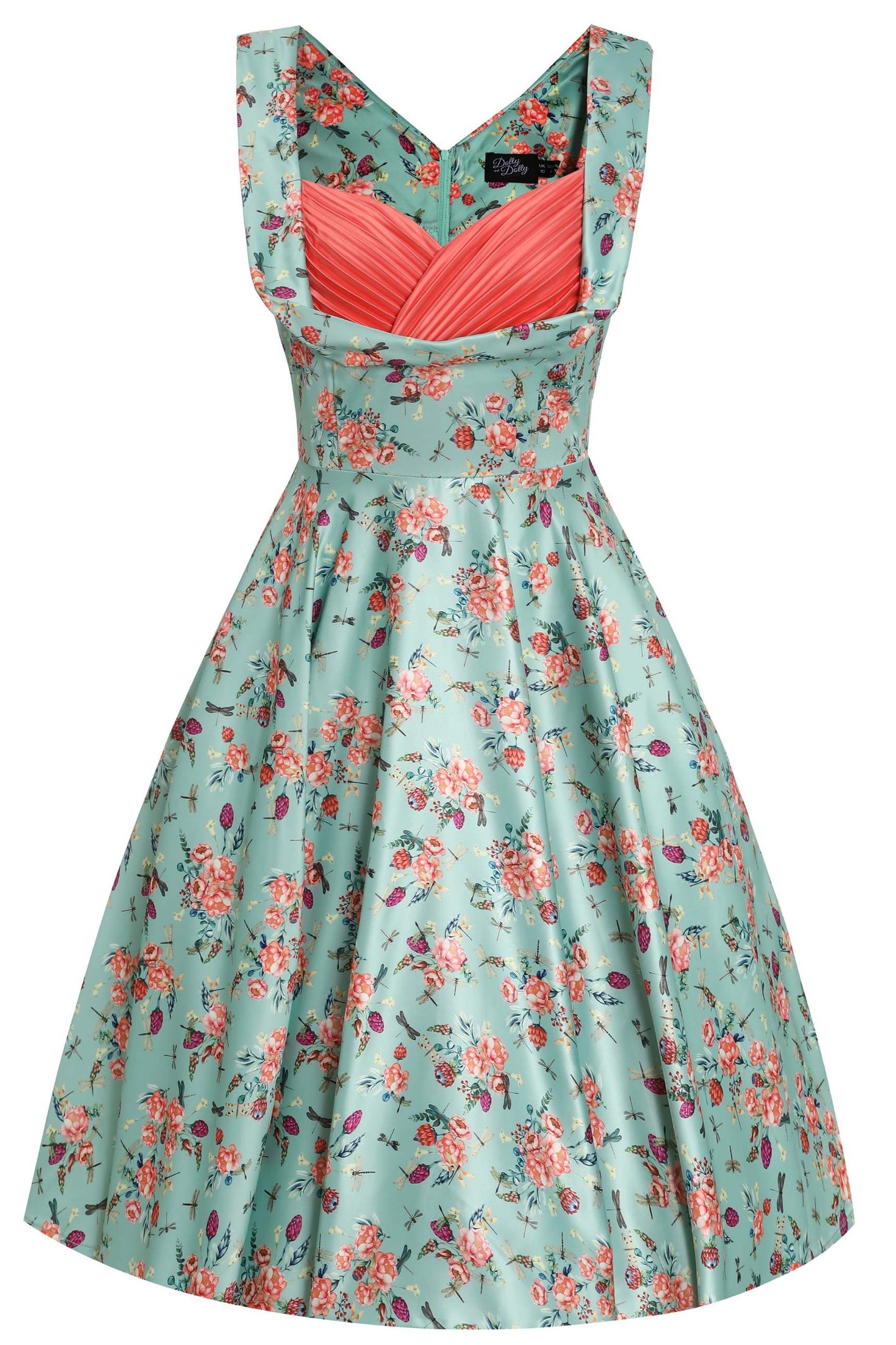 Grace Green Floral Dragonfly Pleated Bust Dress
