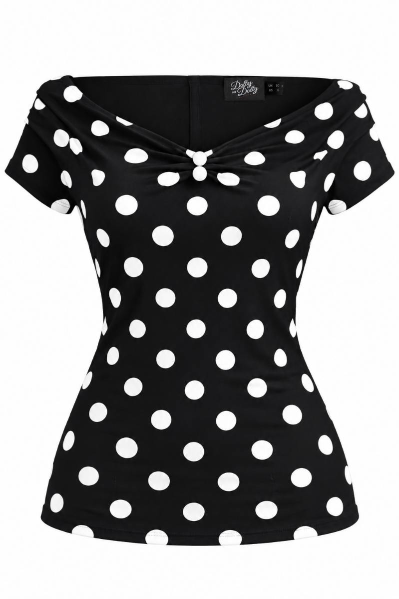 Lilian Polka Dot Off-Shoulder Top In Black