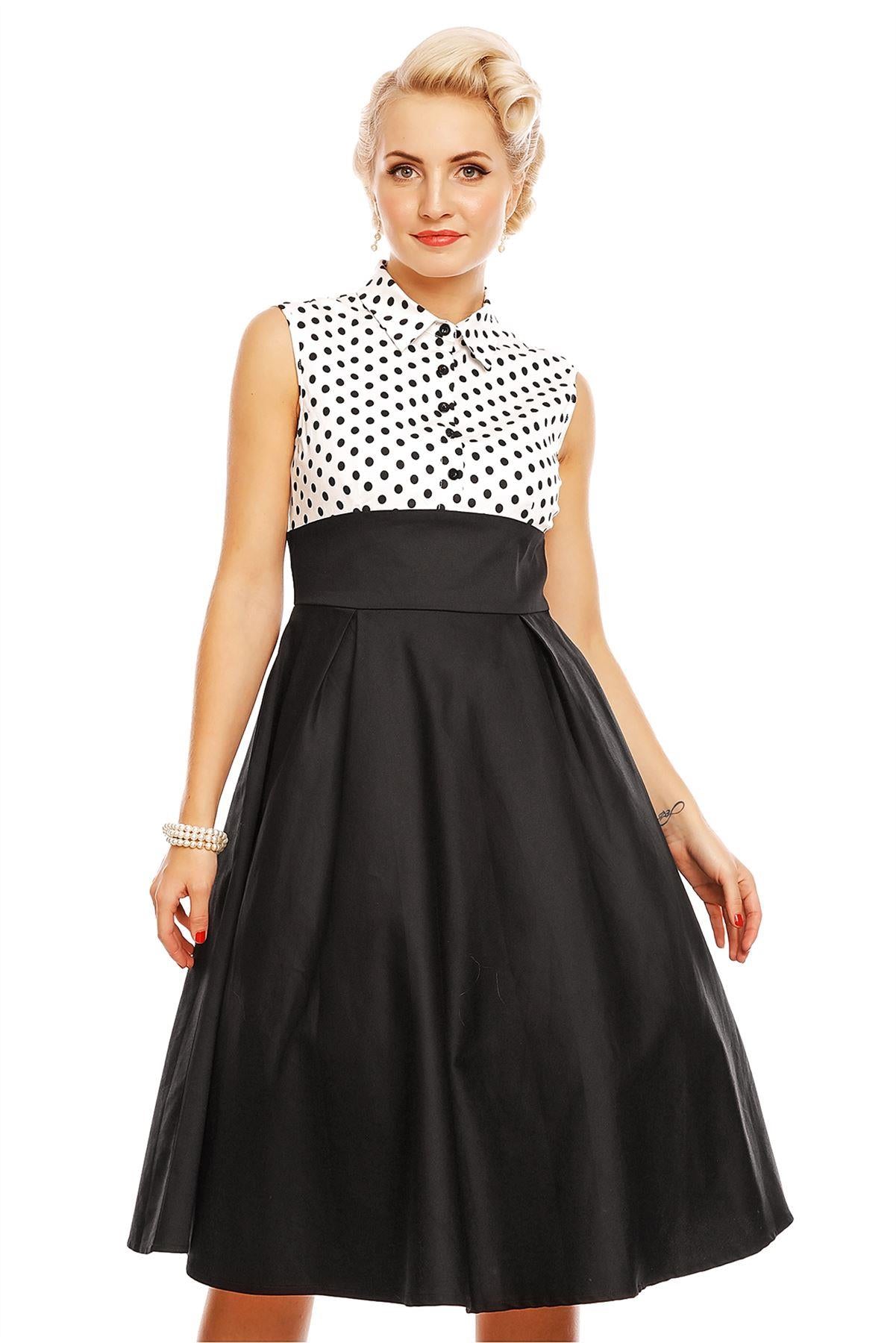 Lisa Polka Dot Shirt Dress in White and Black