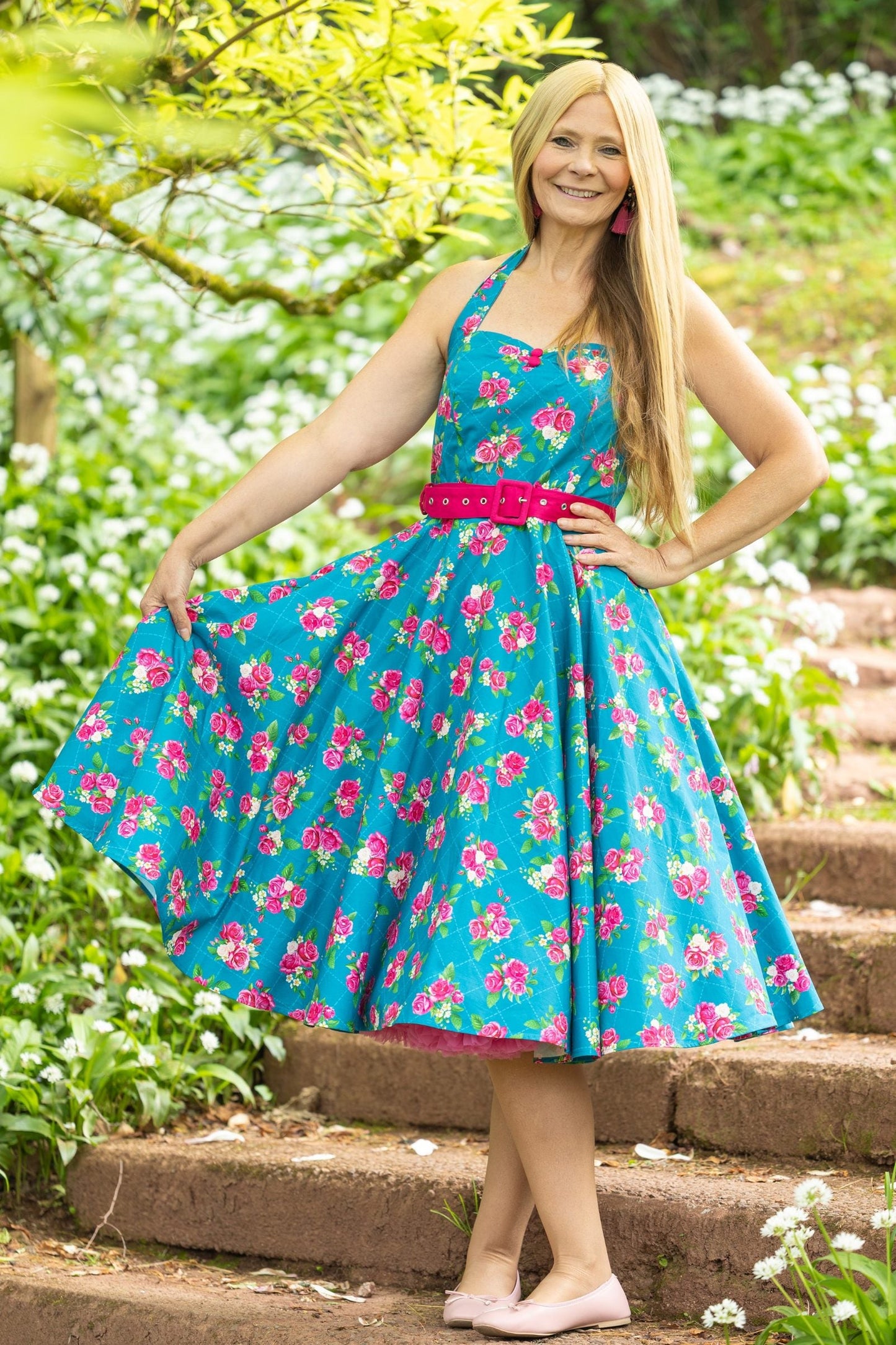 Daisy Fifties Style Rose Halter Dress