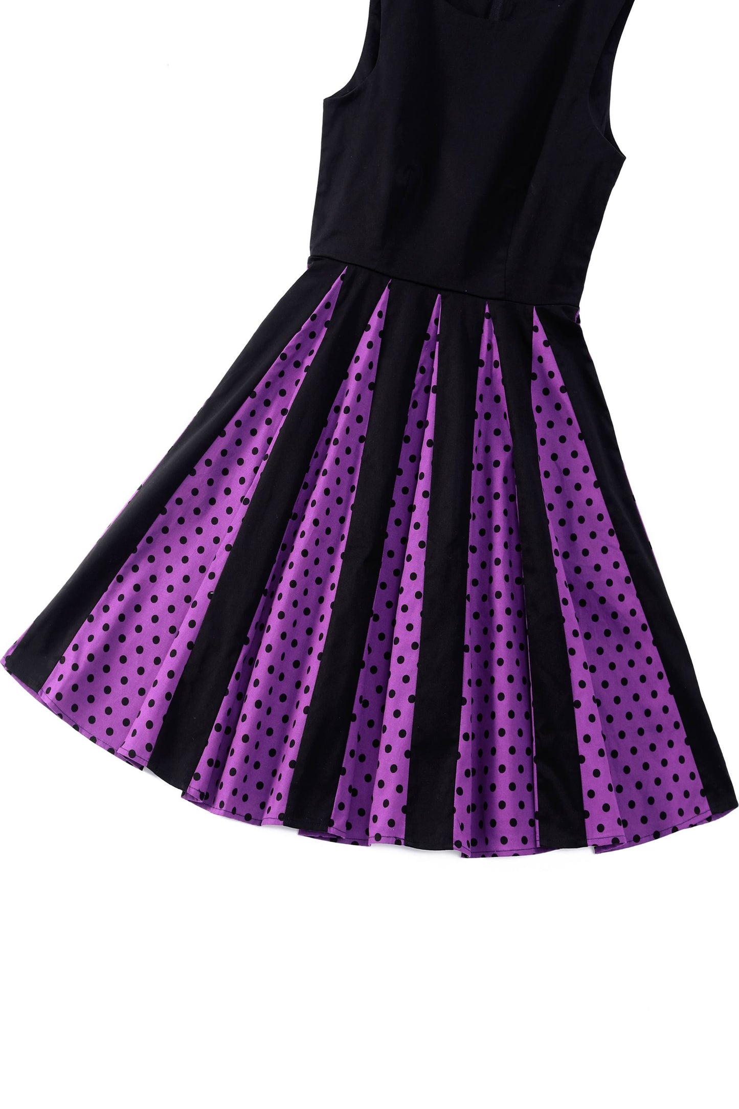 Judith Pleated Black/Purple Dress With Polka Dots