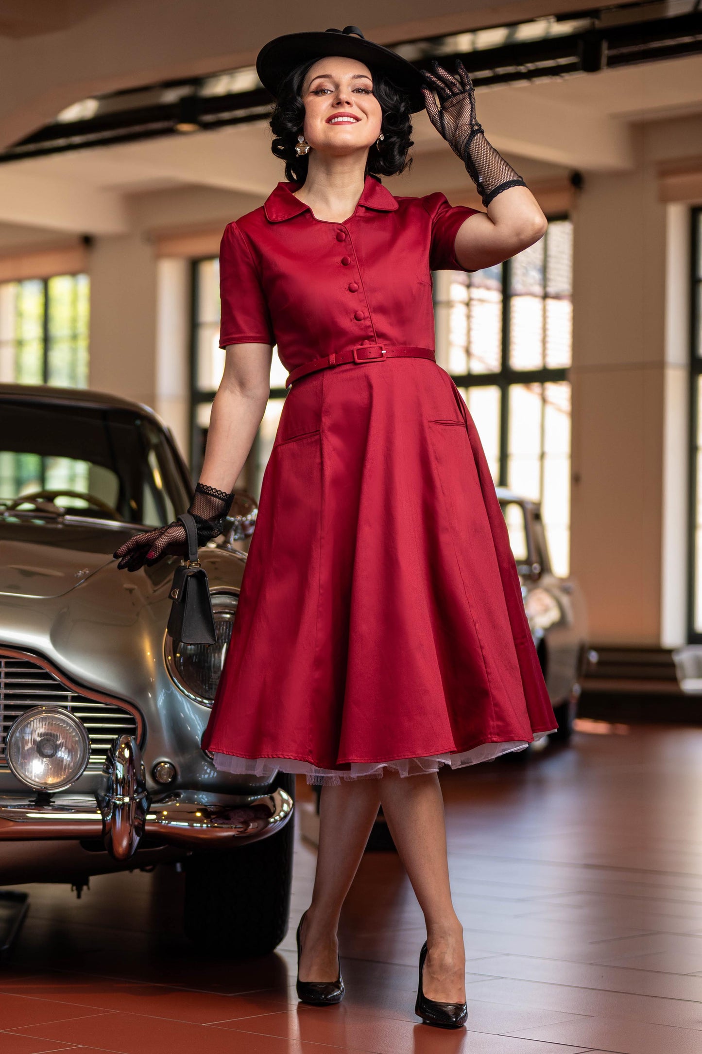 Mabel Rockabilly Burgundy Shirt Dress