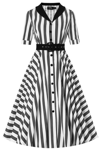 Mollie Black Thin Striped Full Circle Shirt Dress