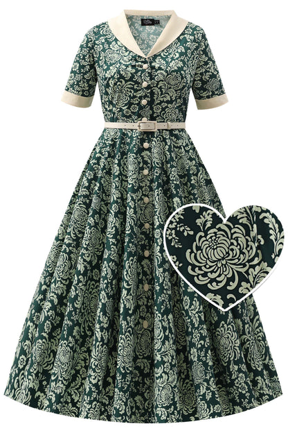 Mollie Teal Chrysanthemum Full Circle Shirt Dress