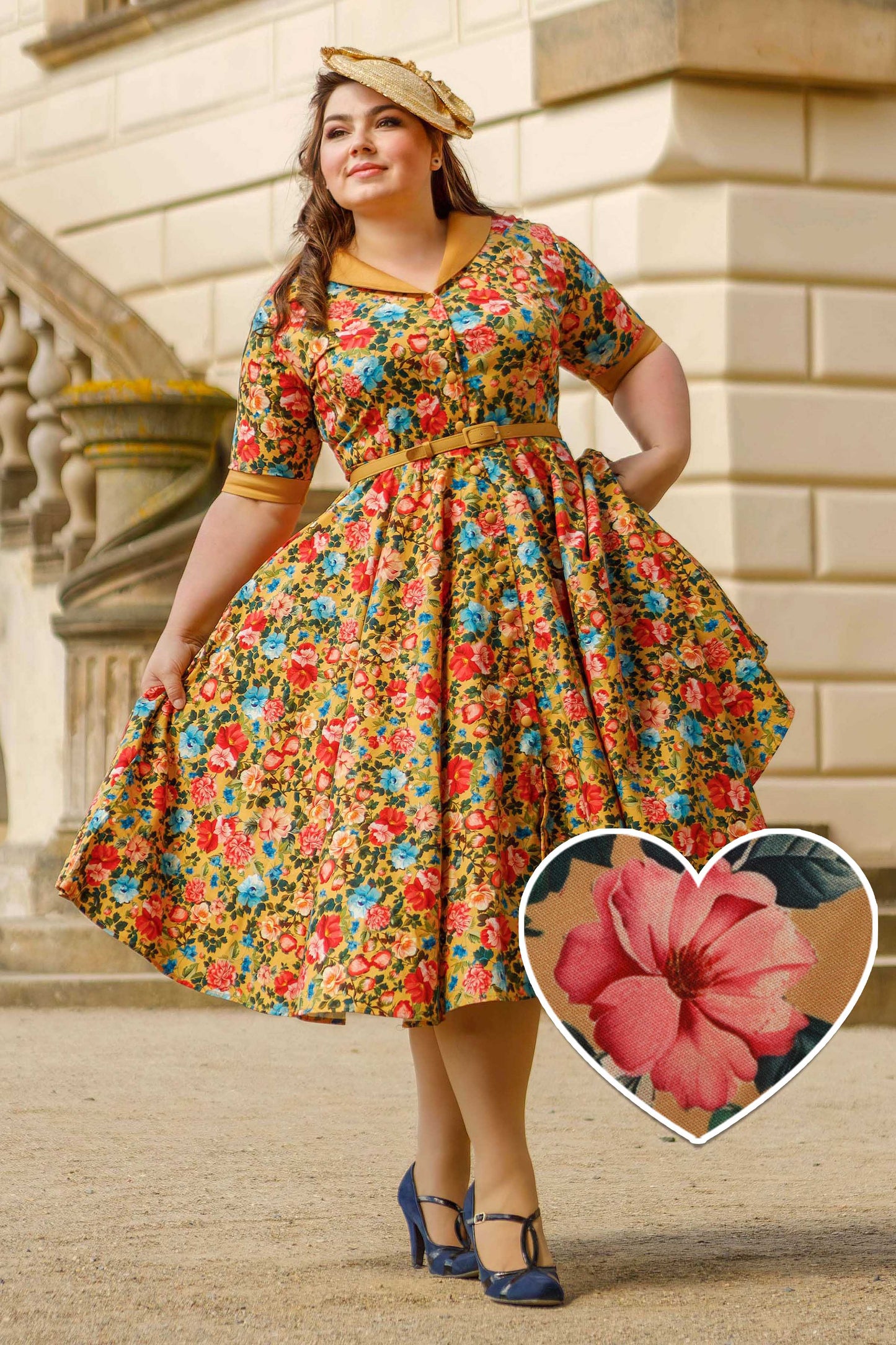 Mollie Yellow Floral Full Circle Shirt Dress