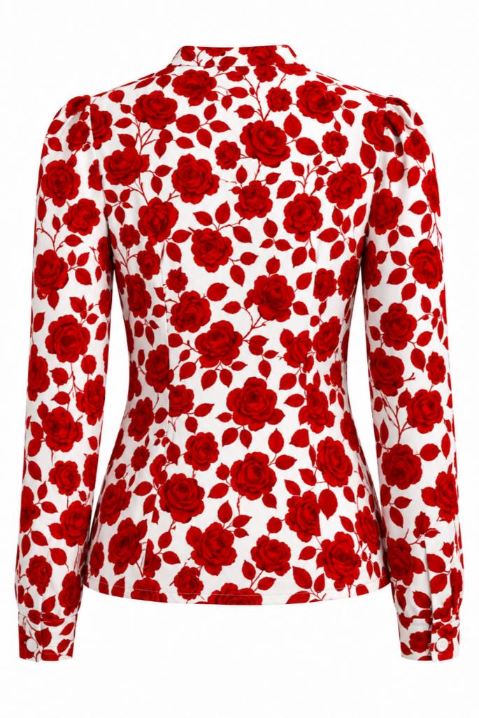 Margaret Red Rose Blouse In White