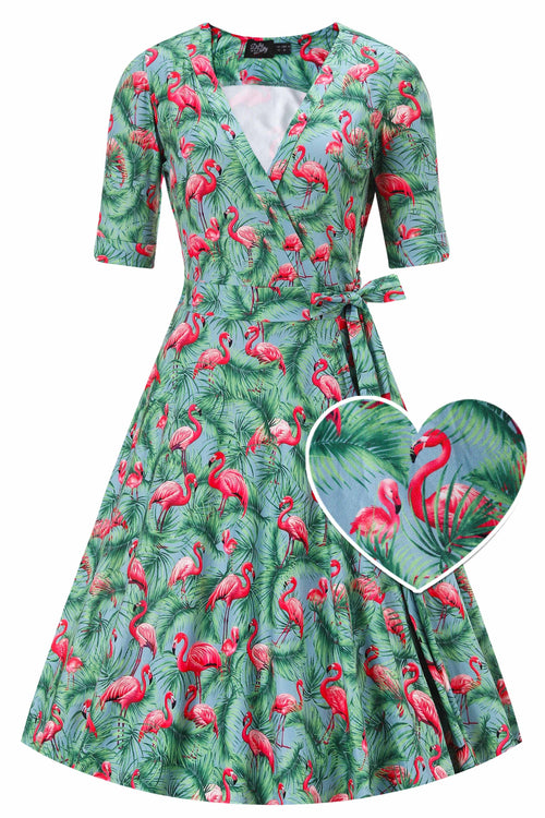 Matilda Flamingo Wrap Dress in Blue