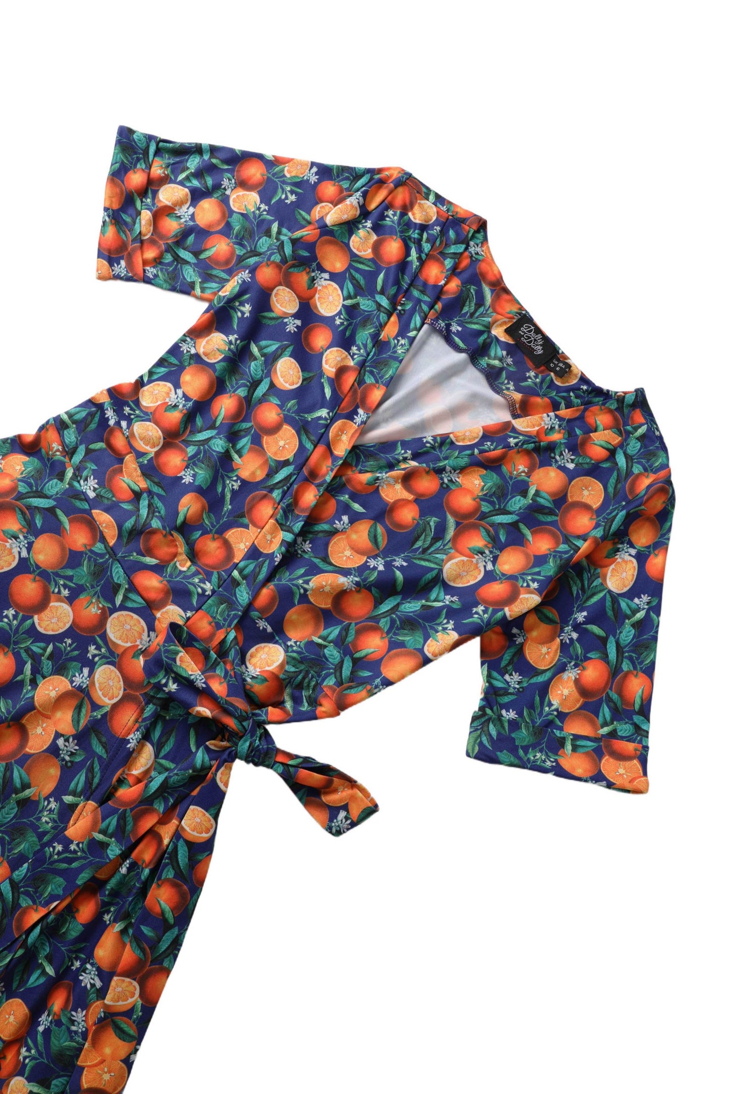 Matilda Navy Orange Branch Wrap Dress