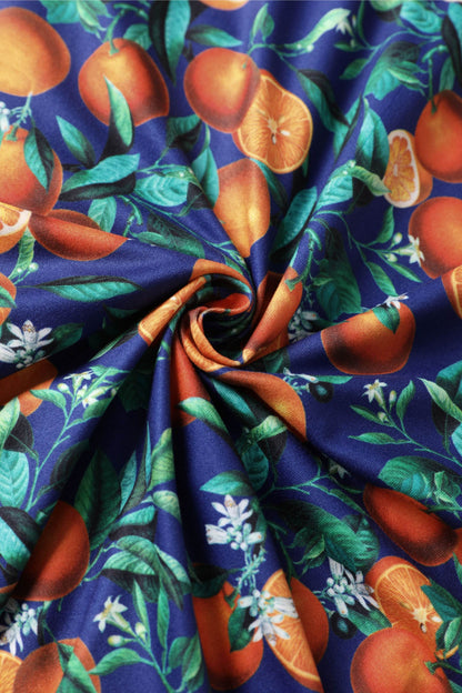 Matilda Navy Orange Branch Wrap Dress