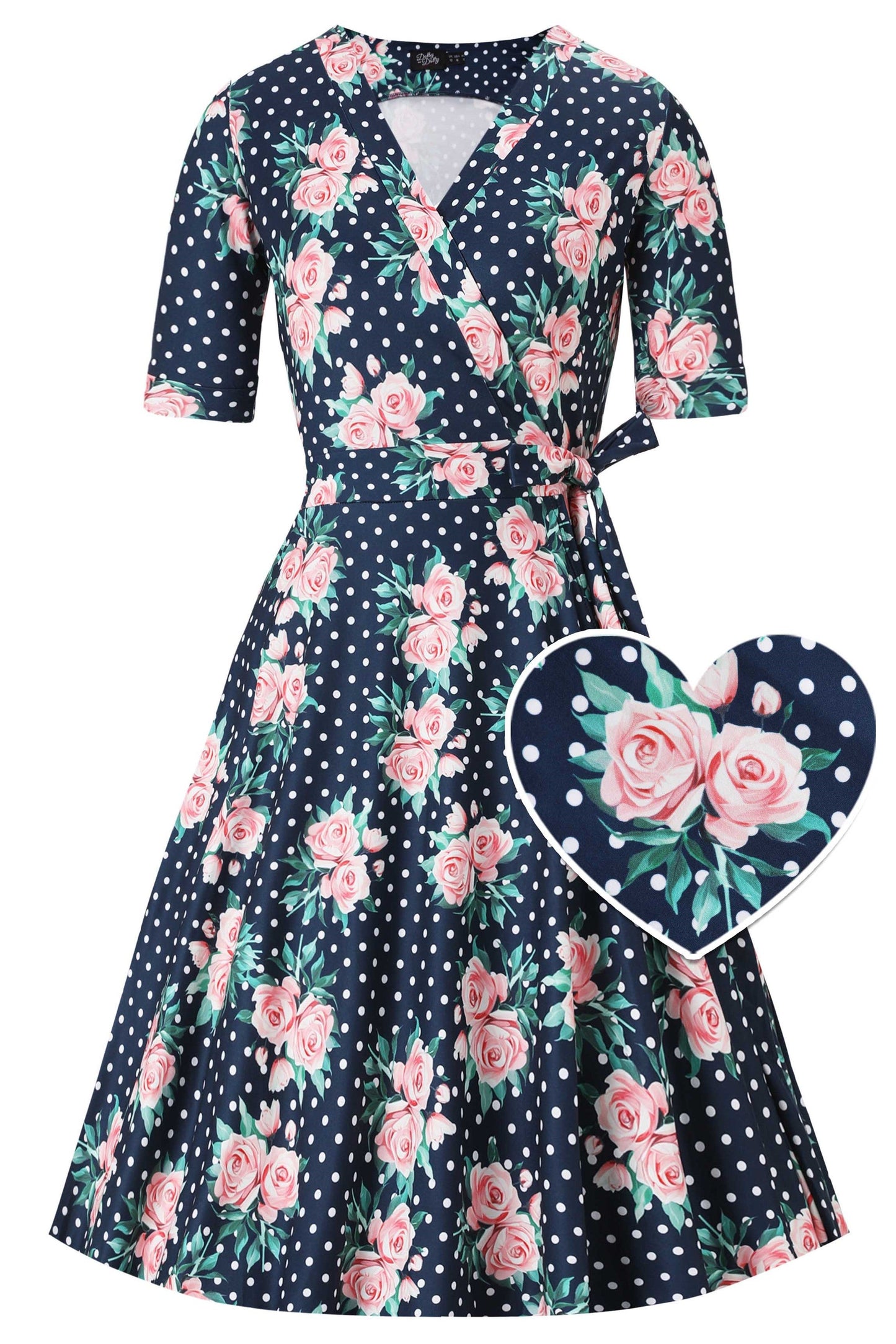 Matilda Rose & Dot Wrap Dress in Navy Blue