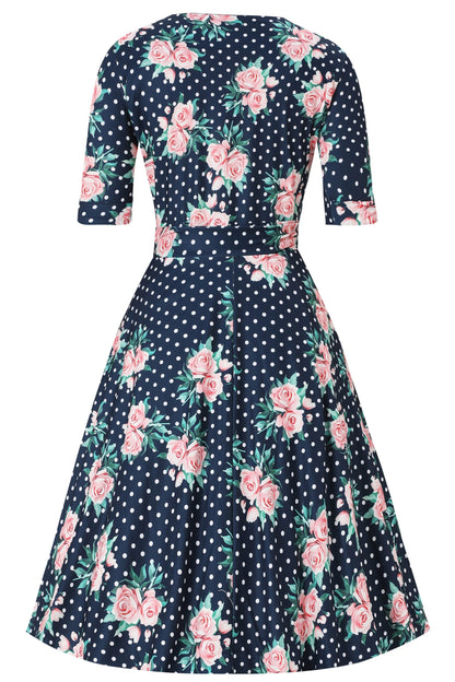 Matilda Rose & Dot Wrap Dress in Navy Blue