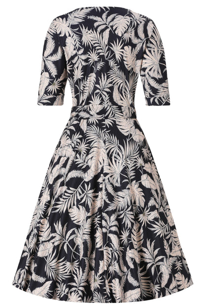 Matilda Palm Tree Wrap Dress in Navy Blue