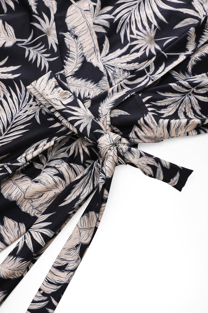 Matilda Palm Tree Wrap Dress in Navy Blue