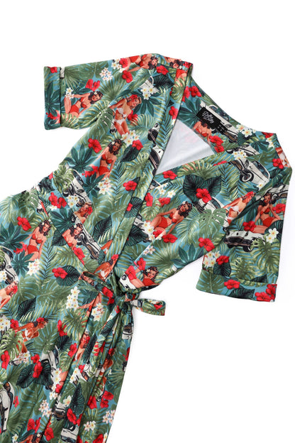 Matilda Hawaiian Pinup Girl Wrap Dress