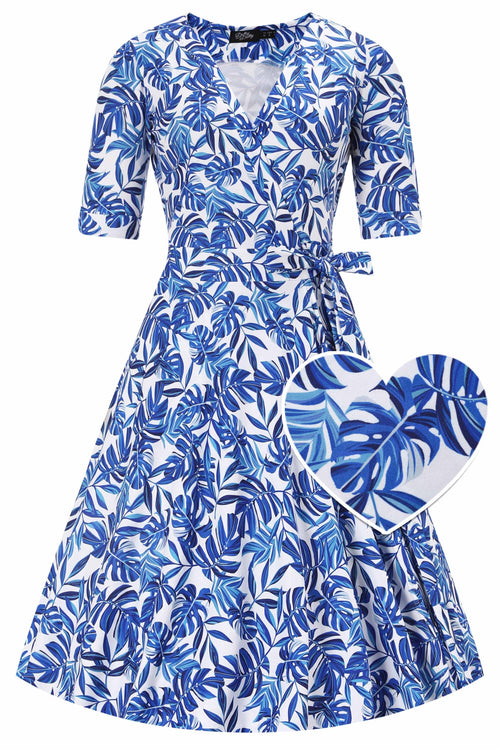 Matilda Tropical Leaf Wrap Dress in White