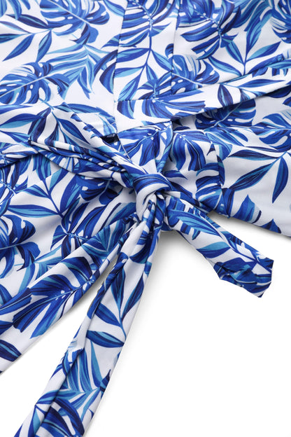 Matilda Tropical Leaf Wrap Dress in White