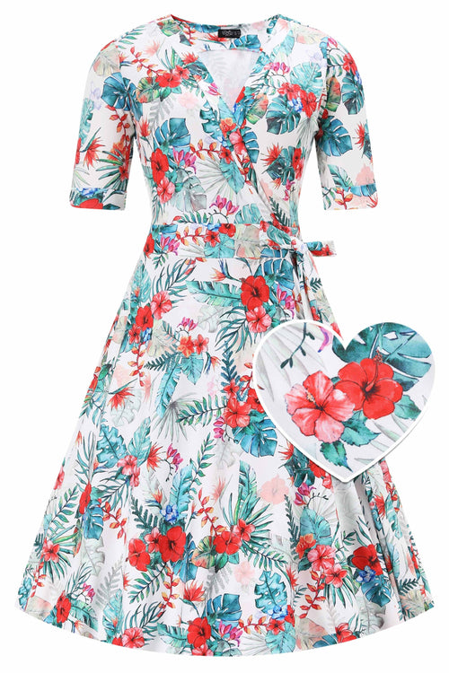 Matilda Tropical Hibiscus Wrap Dress in White